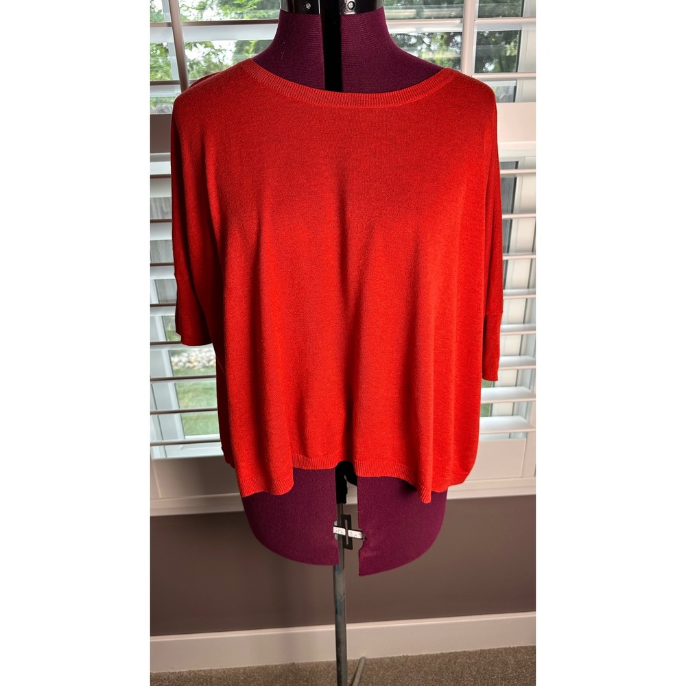 Cabi Red Short Sleeve Knit Sweater Oversized Dolman Top XS/Staple/Casual
